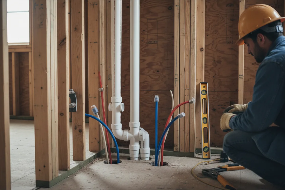 Drain and supply rough-in during Leak Detection in Millers Creek